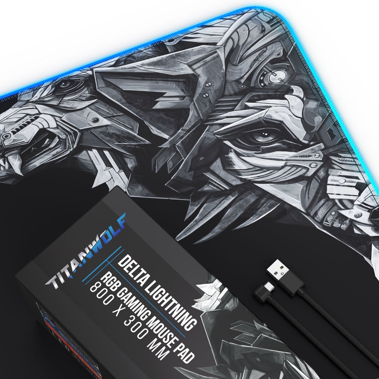 Titanwolf Lightning RGB Gaming Mauspad 800 X 300 X 4Mm Xl-Formal LED Multi Color