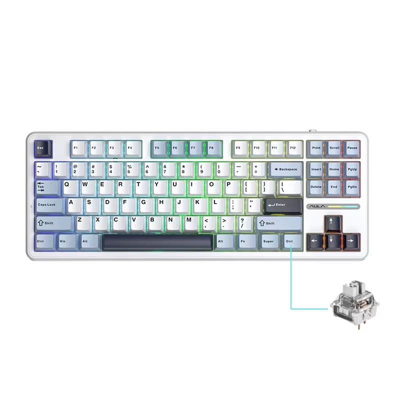 F87 Pro Mechanical Keyboard 2.4G/Usb/Bluetooth Tri Mode Wireless 87 Key Rgb Pbt Gasket 5 Layer Silencing Full Key No Impact