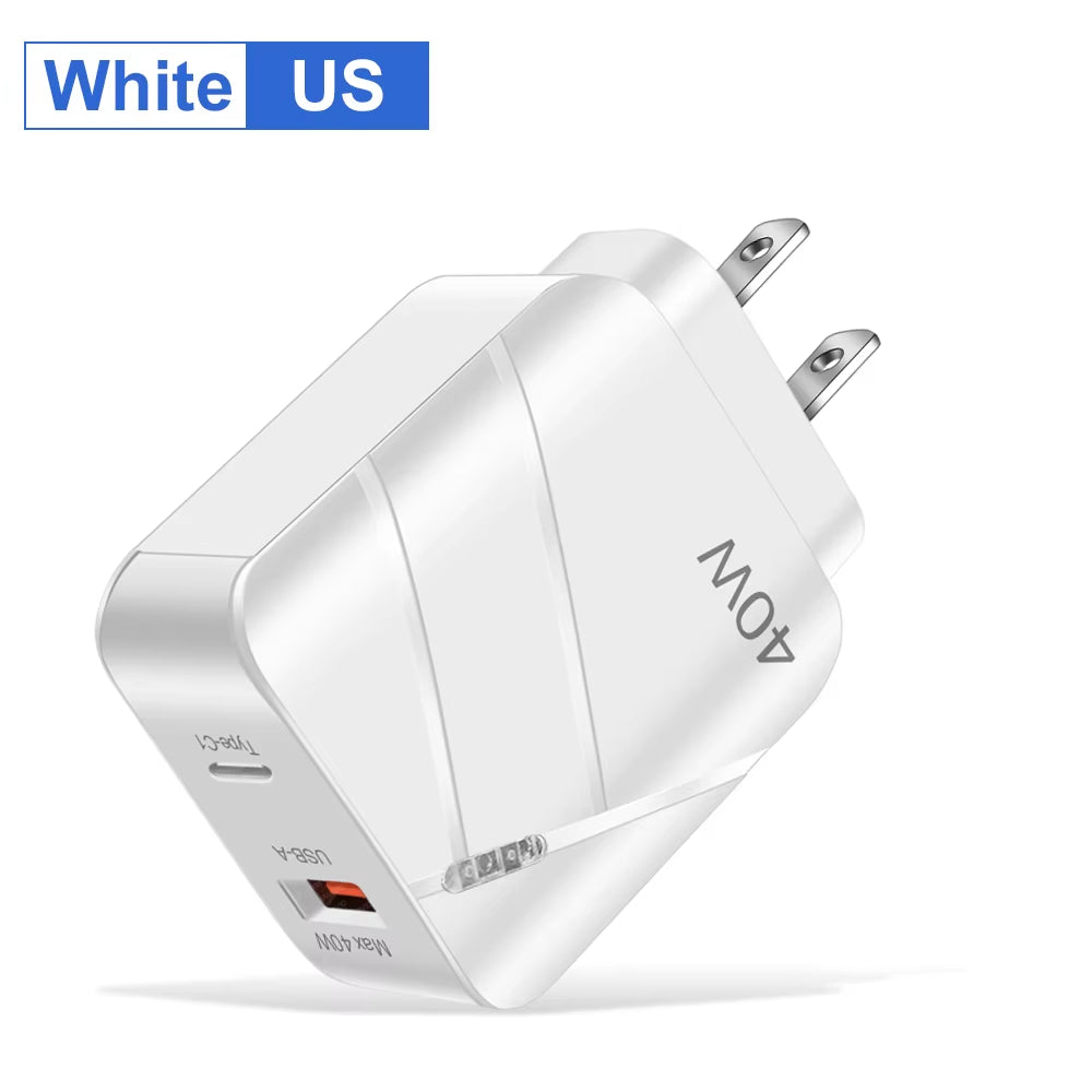 Total 40W PD USB C Charger Quick Charge QC 3.0 Wall Charger Adapter for Iphone 14 13 Samsung Xiaomi USB Charger Fast Charging