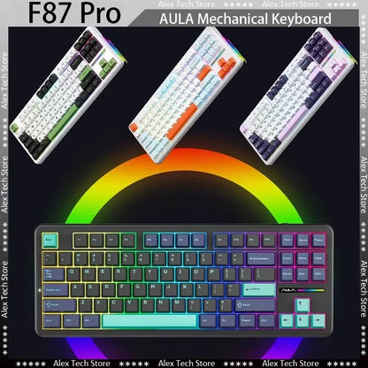 F87 Pro Mechanical Keyboard 2.4G/Usb/Bluetooth Tri Mode Wireless 87 Key Rgb Pbt Gasket 5 Layer Silencing Full Key No Impact