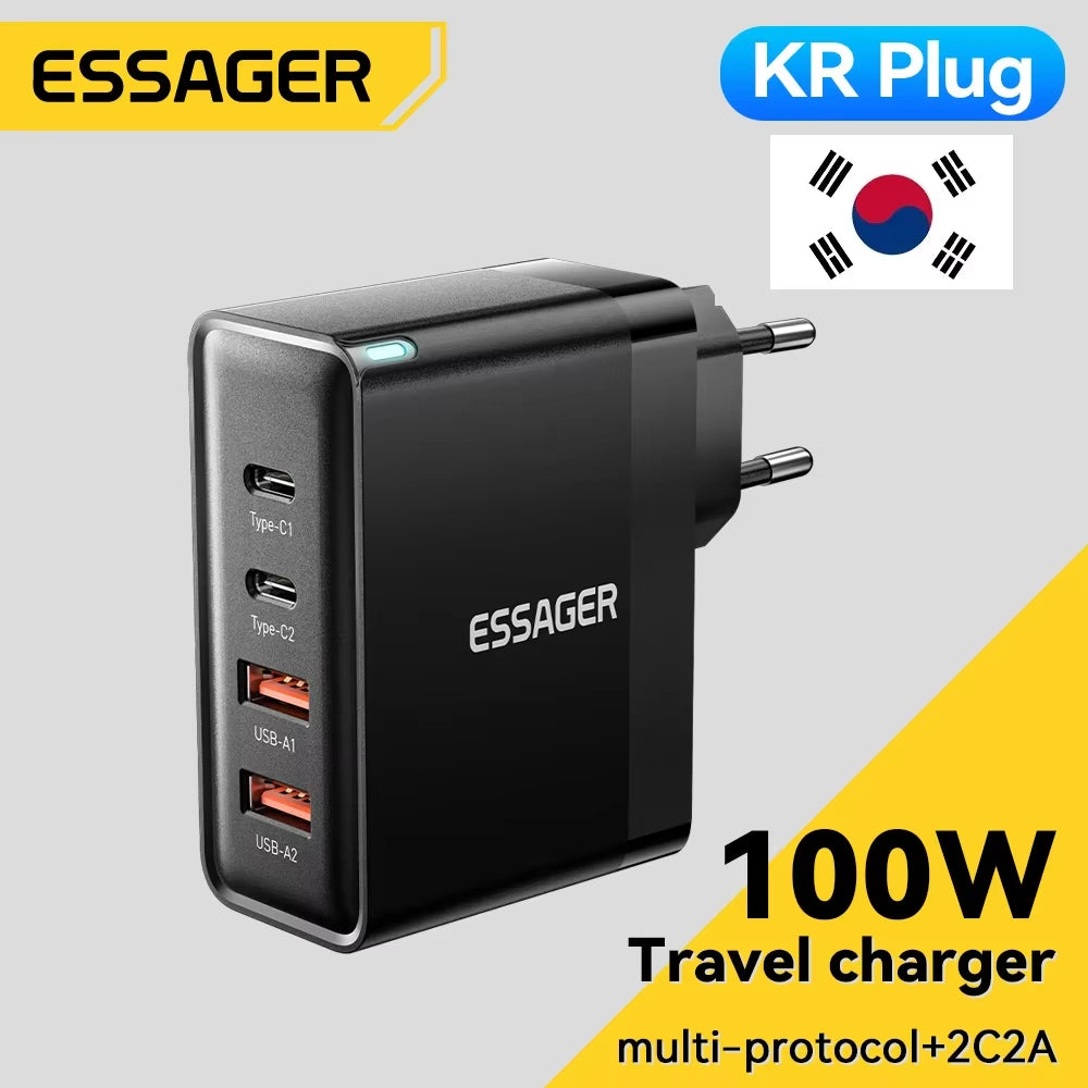 100W US/KR Plug USB Type C Gan Charger for Laptop Macbook PD Fast Charging for Iphone 16 15 14Pro Samsung Charge Adapter