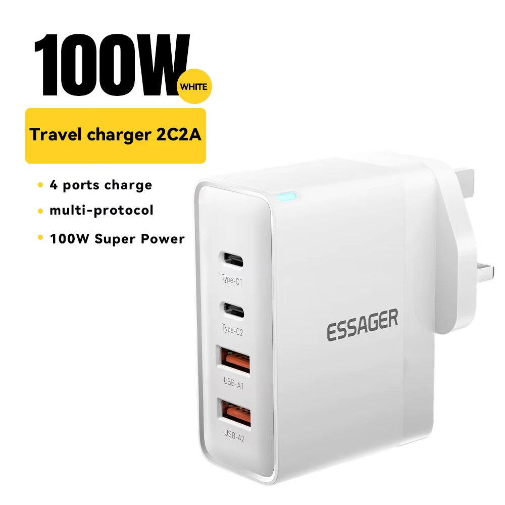 100W US/KR Plug USB Type C Gan Charger for Laptop Macbook PD Fast Charging for Iphone 16 15 14Pro Samsung Charge Adapter
