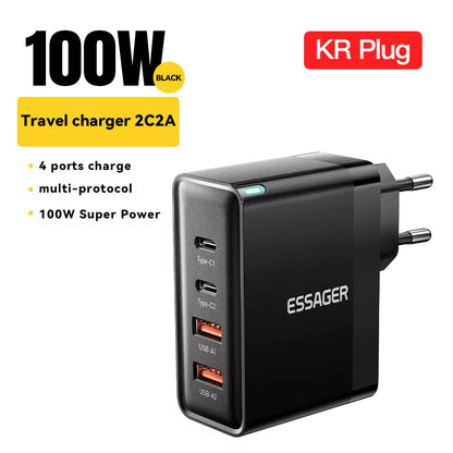 100W US/KR Plug USB Type C Gan Charger for Laptop Macbook PD Fast Charging for Iphone 16 15 14Pro Samsung Charge Adapter