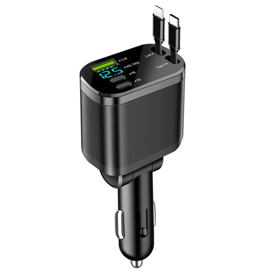 5 in 1 Retractable Car Charger PD Retractable Cable USB Type C for Samsung Huawei Fast Charging Cord Cigarette Lighter Adapter