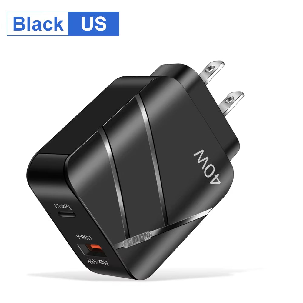 Total 40W PD USB C Charger Quick Charge QC 3.0 Wall Charger Adapter for Iphone 14 13 Samsung Xiaomi USB Charger Fast Charging