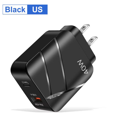 Total 40W PD USB C Charger Quick Charge QC 3.0 Wall Charger Adapter for Iphone 14 13 Samsung Xiaomi USB Charger Fast Charging