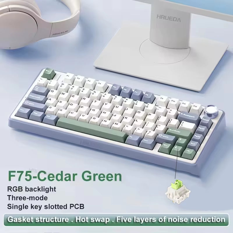 F75 2.4G Wireless/Bluetooth/Wired Gaming Mechanical Keyboard RGB Customized 75% Layout OEM Profile Gasket Structure