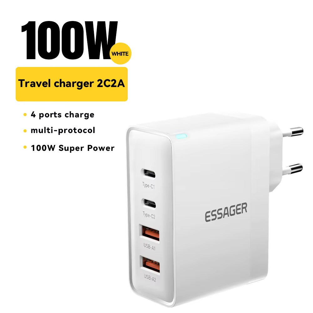 100W US/KR Plug USB Type C Gan Charger for Laptop Macbook PD Fast Charging for Iphone 16 15 14Pro Samsung Charge Adapter