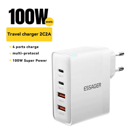 100W US/KR Plug USB Type C Gan Charger for Laptop Macbook PD Fast Charging for Iphone 16 15 14Pro Samsung Charge Adapter