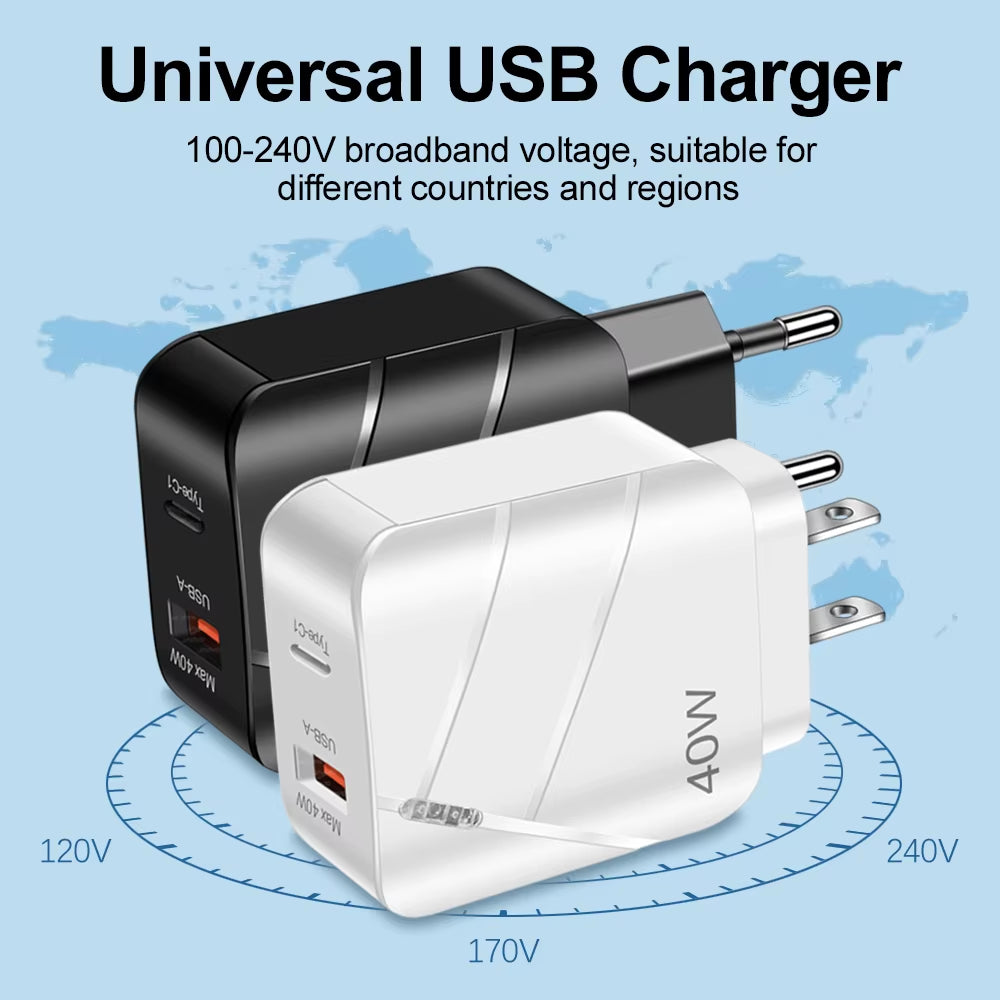 Total 40W PD USB C Charger Quick Charge QC 3.0 Wall Charger Adapter for Iphone 14 13 Samsung Xiaomi USB Charger Fast Charging