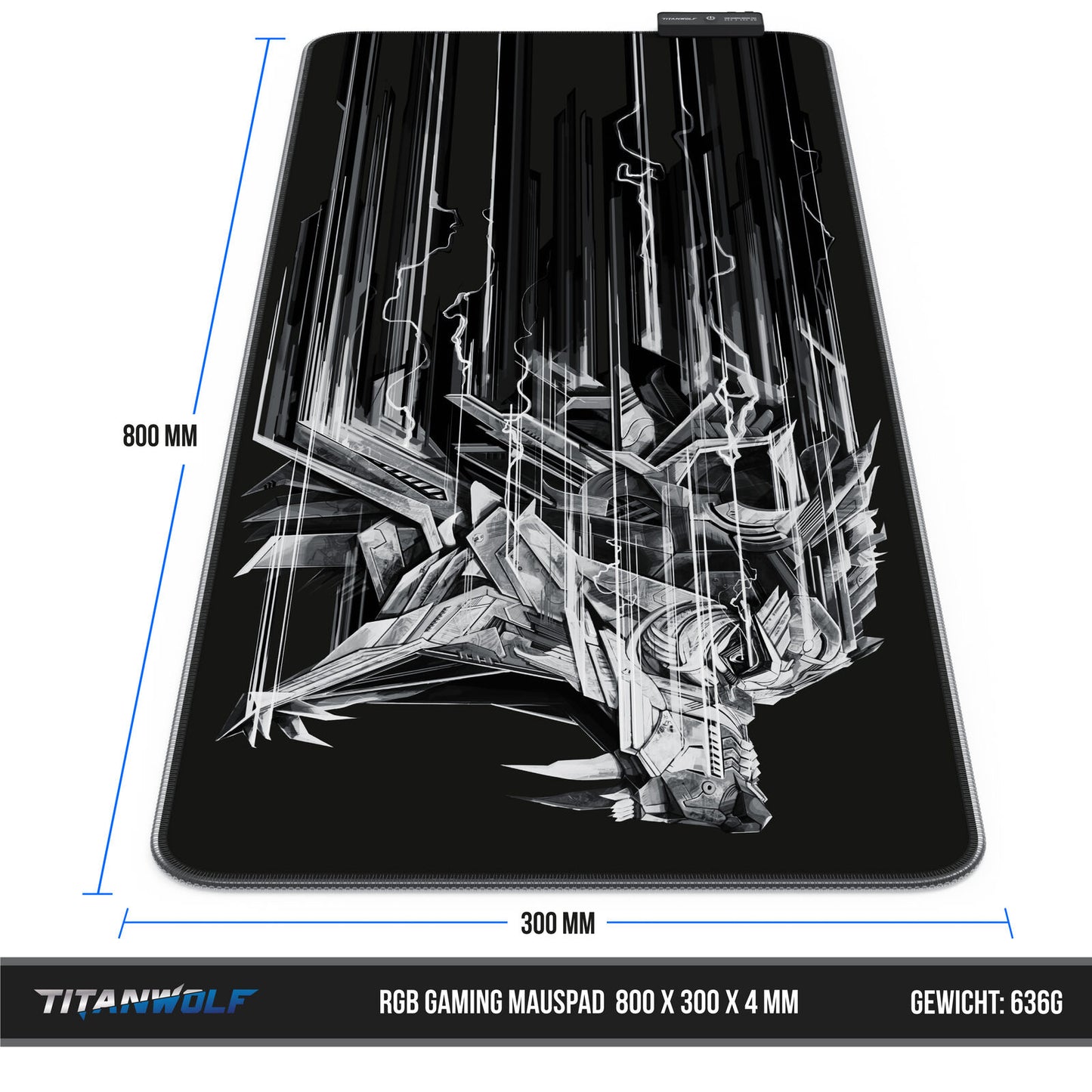 Titanwolf Lightning RGB Gaming Mauspad 800 X 300 X 4Mm Xl-Formal LED Multi Color