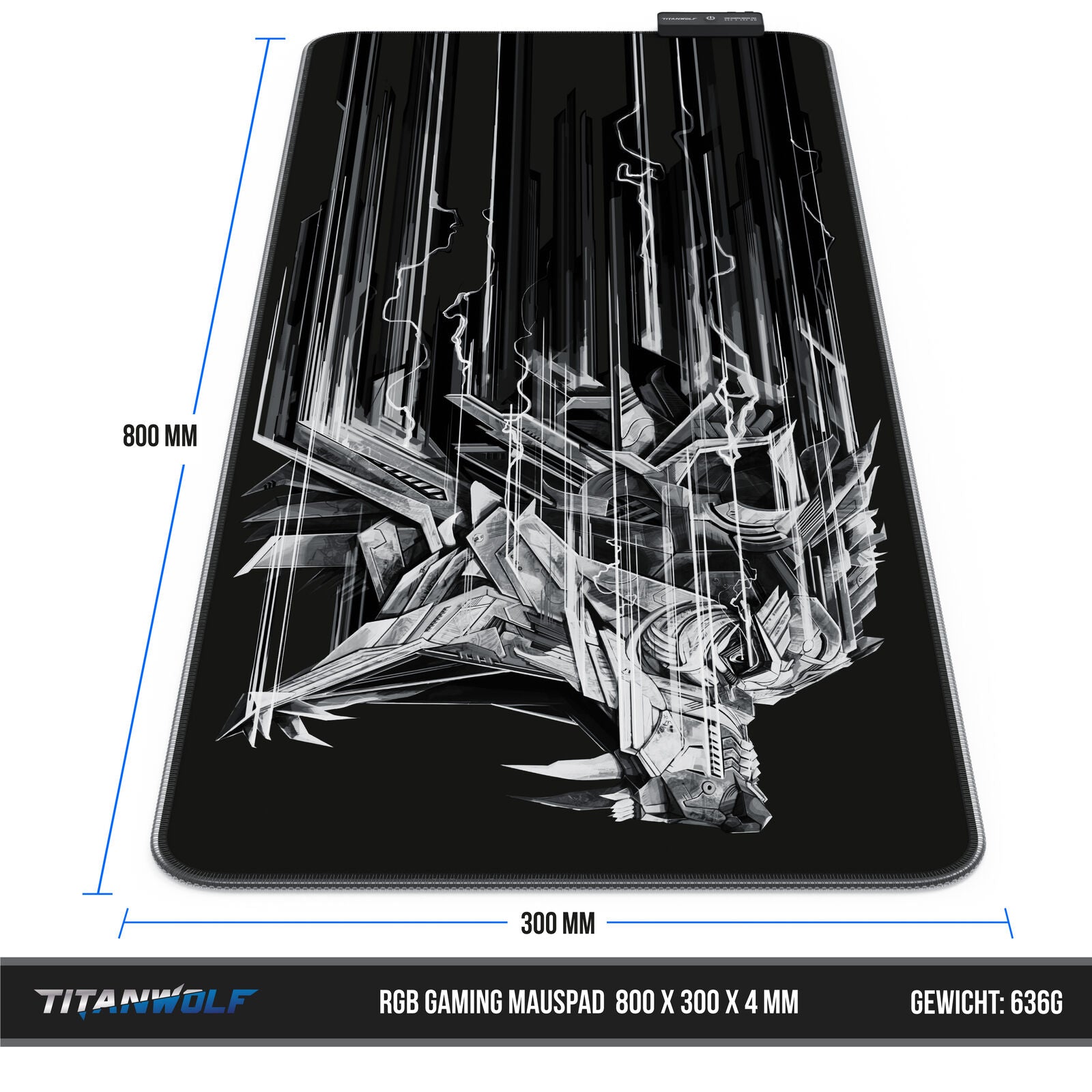 Titanwolf Lightning RGB Gaming Mauspad 800 X 300 X 4Mm Xl-Formal LED Multi Color