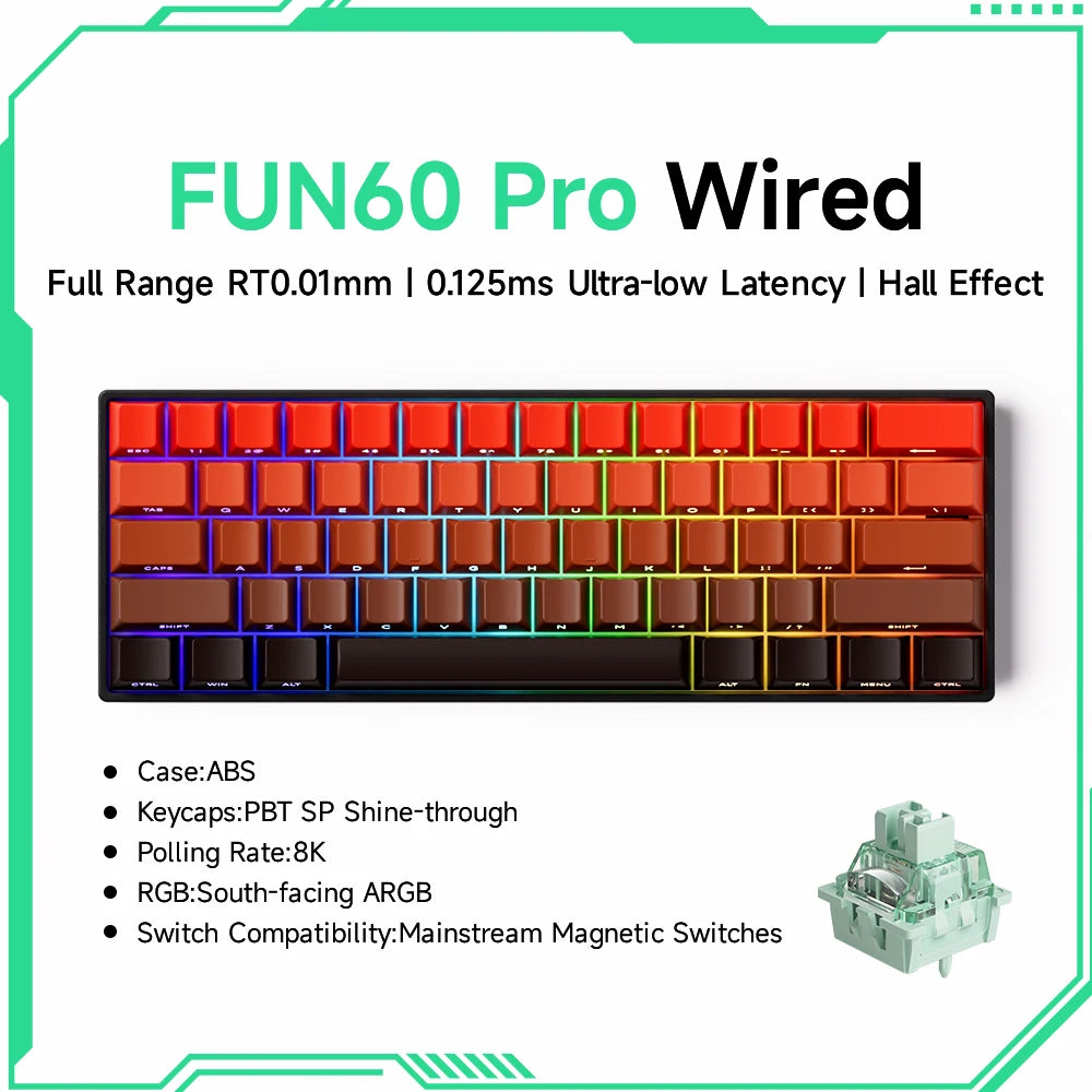 Monsgeek FUN60 Mechanical Keyboard Magnetic Switch 60% Gaming Keyboards Rapid Trigger 0.01Mm 8K ARGB HE/TMR Custom Keyboard