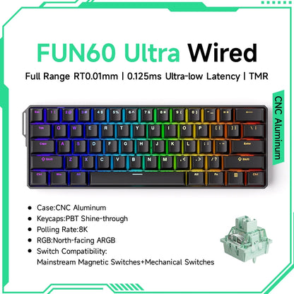 Monsgeek FUN60 Mechanical Keyboard Magnetic Switch 60% Gaming Keyboards Rapid Trigger 0.01Mm 8K ARGB HE/TMR Custom Keyboard
