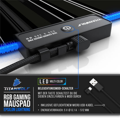 Titanwolf Lightning RGB Gaming Mauspad 800 X 300 X 4Mm Xl-Formal LED Multi Color